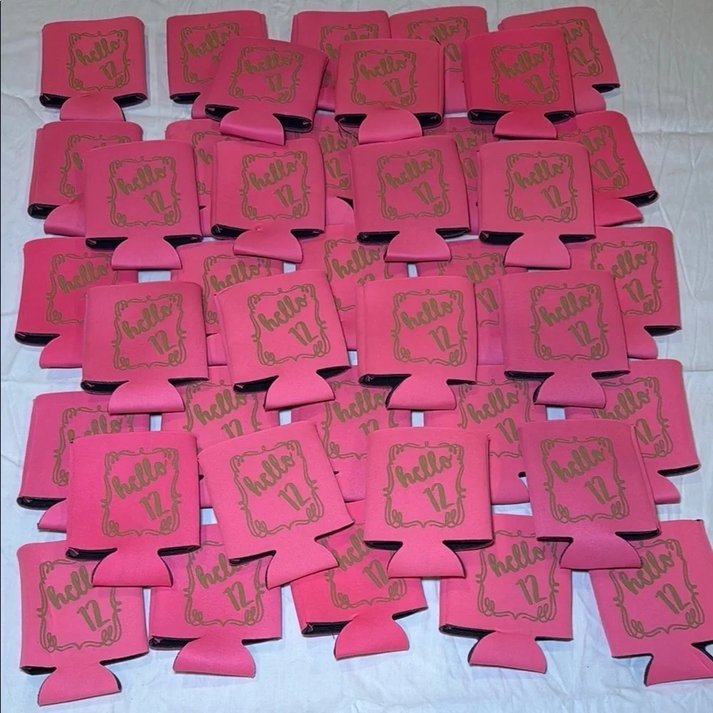 Custom Pink and Gold 12th Birthday Koozies Lot of 38 Unused NWOT